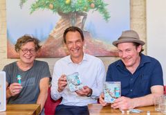From left to right: Writer Franzobel, PEZ Managing Director Bernhard Rehrl and Artist JF Krichbaum with PEZ Arts Artwork Cohorts © JF Krichbaum