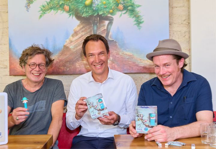 From left to right: Writer Franzobel, PEZ Managing Director Bernhard Rehrl and Artist JF Krichbaum with PEZ Arts Artwork Cohorts © JF Krichbaum