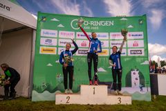 Sara Hagström, IFK Göteborg & Hanna Lundberg, OK Renen & Veronika Kalinina, IFK Lidingö på prispallen