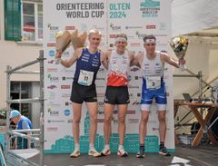 Jonatan Gustafsson tillsammans med segraren Joey Hadorn och trean Tuomas Heikkilä.