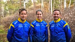 En trio som ser fram emot 2025. Landslagschef Håkan Carlsson, Lina Strand landslagstränare med huvudfokus på skog och Kalle Dalin landslagstränare med huvudfokus på sprint.