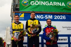 Medaljtrion på herrsidan. Från vänster: Emil Svensk, Viktor Svensk och Gustav Bergman.