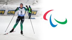 En delad bild med Kristin Björfledt som åker längdskidor och Paralympics-symbolen.