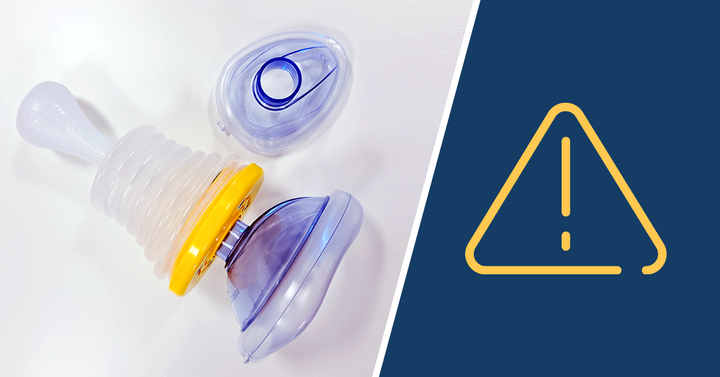 Produktbild på luftvägsrensare och ett utropstecken