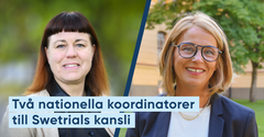 Två personer som är nationella koordinatorer för Swetrials kansli står utomhus.
