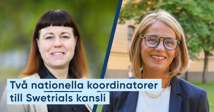 Två personer som är nationella koordinatorer för Swetrials kansli står utomhus.