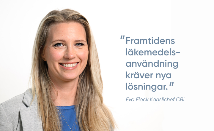 Eva Flock på bild med texten Framtidens läkemedelsanvändning kräver nya lösningar
