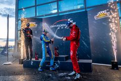 Prispallen race 2, fr.v: Johan Kristoffersson, Marcus Annervi, Gustav Krogh.