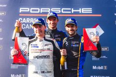 Prspallen i Pro Am, race 2: Fr.v: Albin Wärnelöv, Sebastian Eriksson, Carl Philip Bernadotte.