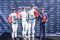 Prispallen Race 2. Fr.v: Lukas Sundahl, Daniel Ros, Per Anderson (segrare i Pro AM), Gustav Bergström.