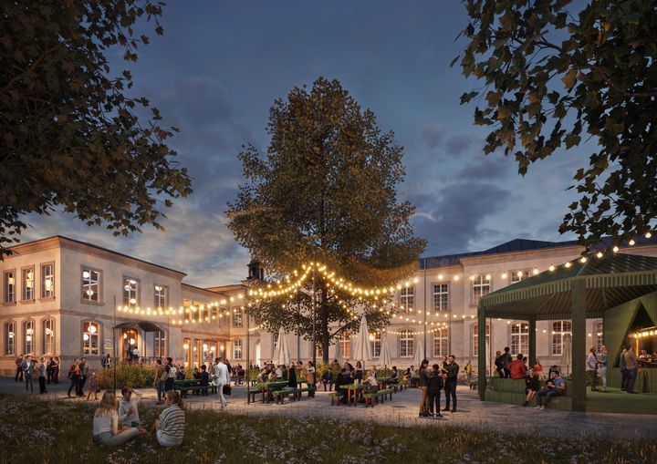 Uppsala kommun har beslutat att behålla Hospitalet i Ulleråker i kommunal ägo. Det ger goda möjligheter att fortsätta stärka Hospitalet som en samlande plats för kultur, evenemang och besöksnäring – i takt med att området växer fram. Illustration: Mandaworks