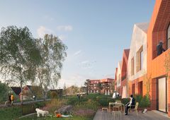 En visionsbild över de nya radhus som kommer byggas där Gottsunda byggs ihop med Valsätra.