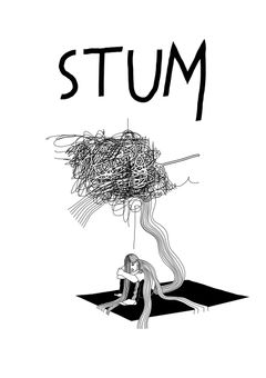 En illustration av en person som sitter under ett moln av trassliga linjer. Orden "Stum" står ovanför.