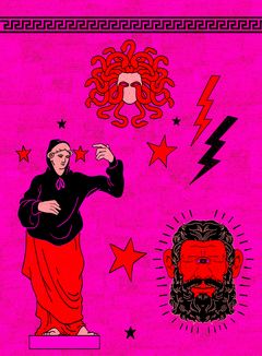 Monster och gudar är årets sommarföreställning i teatertältet i Gottsunda. Illustration Moa Romanova