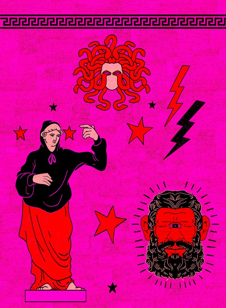 Monster och gudar är årets sommarföreställning i teatertältet i Gottsunda. Illustration Moa Romanova