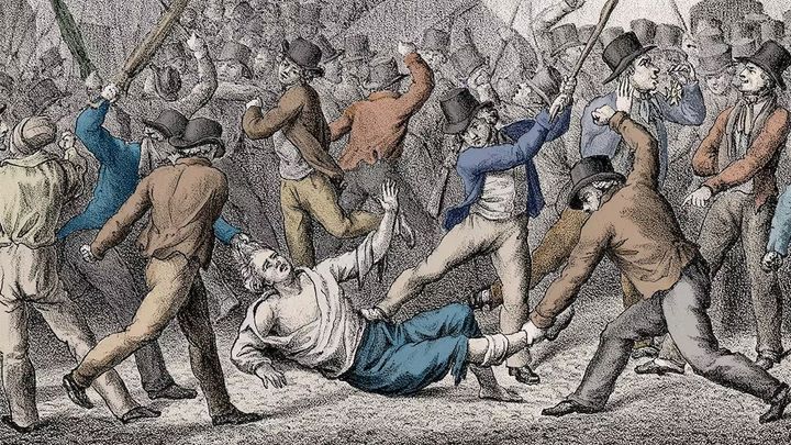 20 juni 1810 blir riksmarskalken Axel von Fersen ihjälslagen av en rasande folkmassa i Gamla stan. Uppsala universitets arkiv.