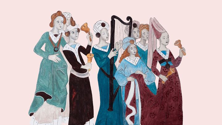 Medeltida mode: Avbildning av Albertus Pictors målning i Husby-Sjutolft kyrka. Illustration: Susanne Deist.