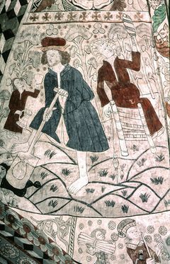 Medeltidens trädgårdar: kalkmålning i Häverö kyrka i Uppland. Foto: Lennart Karlsson, SHM.