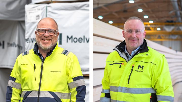 Thomas Haglund (t.v.) är tillförordnad vd för Moelven Limtre AS och AB, efter att Frode Henning Killi (t.h.) lämnar rollen som vd.