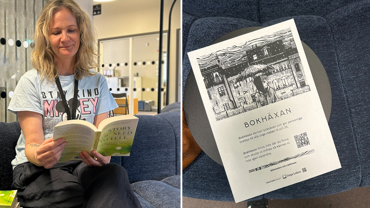 Linda Berg Ottoson och en affisch för Bokhäxan