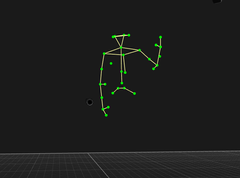 Mätningar i Laboratorium för rörelseanalys som det ser ut i det tredimensionella motioncapture-systemet. Foto: Pontus Nord / Region Örebro län.