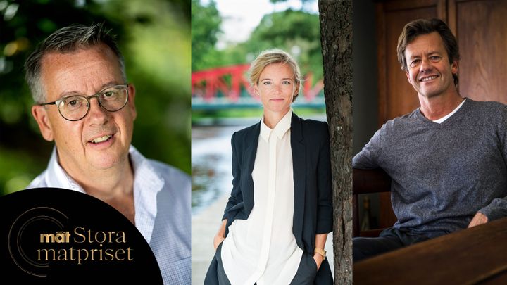 Fr v: Richard Tellström, vinnare av Stora matpriset 2025 (foto TT). Emma Rung, vd KRAV, som tilldelas Hållbarhetspriset 2025 (foto Sara Ängfors). Johan Reyneke, Reyneke Wines, som tilldelas Gyllene glaset 2025 (foto Reyneke Wines).