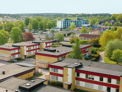 Drönarvy över stadsdelen Ryd. Foto Stångåstaden