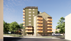 Fasad Kv. Omtanken Gottfridsberg i Linköping_Illustration av M5 arkitektur AB