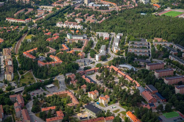 Flygfoto över stadsdelen Bagarmossen