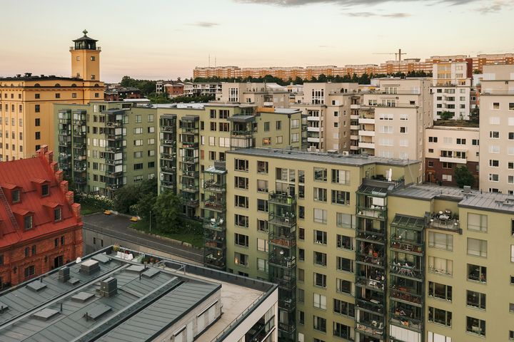 Flygbild över flera bostadsområden