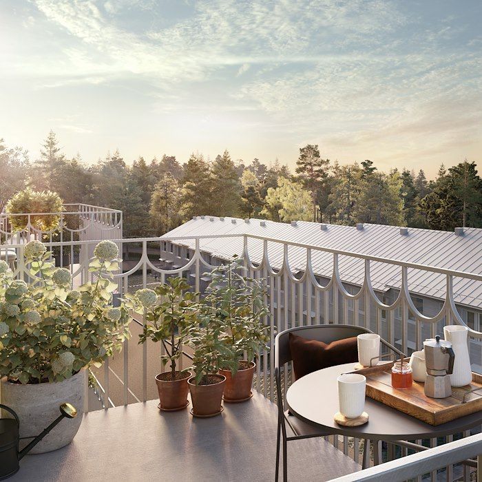 Vy från balkong på Lillgårdsgränd – bostaden med kortast kötid i februari.