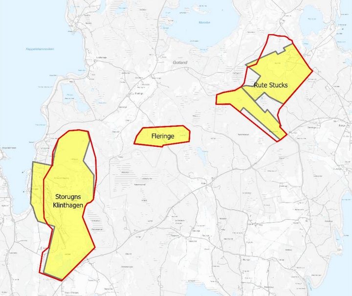 Karta över riksintresseområdena.