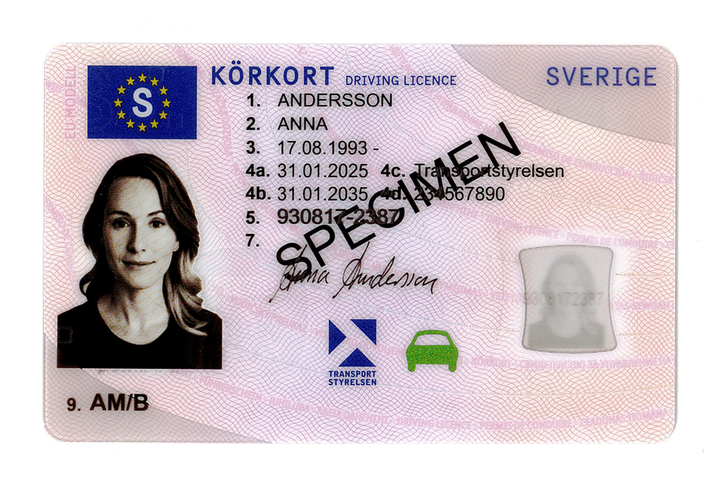 Bild på framsidan av ett svenskt körkort