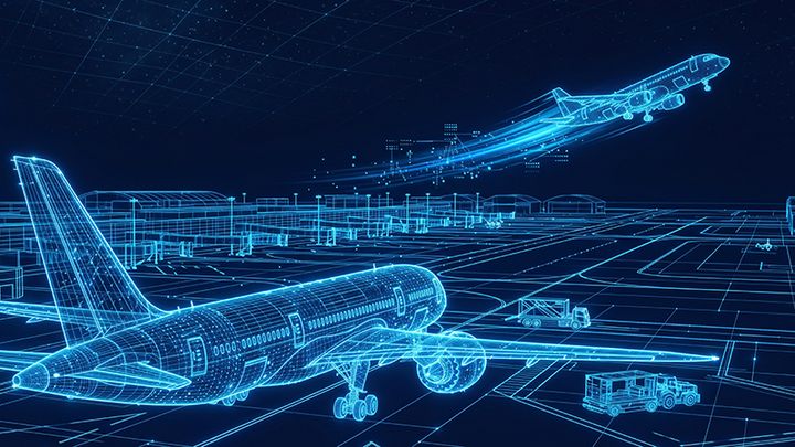 Flygplan som lyfter från flygplats.