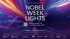 Nobel Week Lights-affisch med festivalinformation och samarbetspartners.