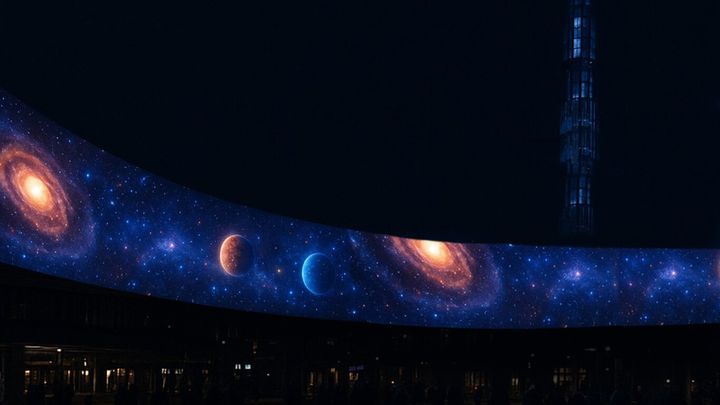 Astrofield skapas genom ett samarbete mellan klasserna 5A och 5C på Husbygårdsskolan och studenter från Hyper Islands program Digital Creative. Rendering: Studio Resonans (Hyper Island)