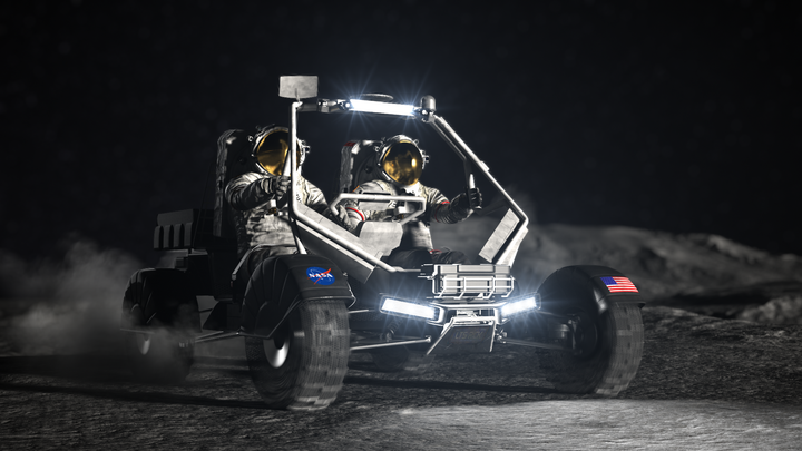 Rendering av en månbil som håller på att tas fram av företaget Astrolab.
