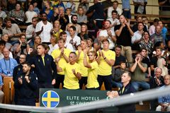 Den svenska "bänken" vid senaste Davis Cup-matchen. Foto: Patrick Bengtsson / tennis.se