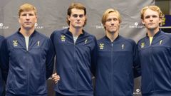 Sveriges lag mot Tjeckien; André Göransson, Olle Wallin, Leo Borg och Erik Grevelius. Foto: Patrick Bengtsson / tennis.se