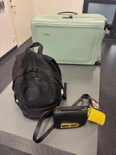 Den åtalade kvinnans bagage när hon greps på Öresundståget. En narkotikasökhund markerade på den gröna resväskan.