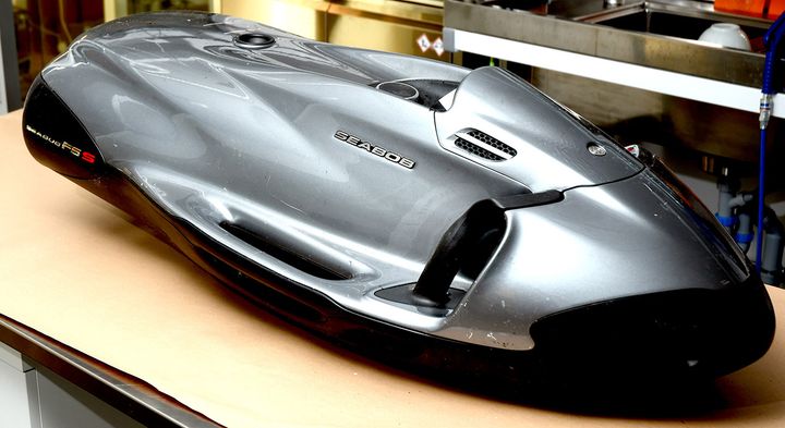 En av undervattensskotrarna som misstänks ha använts när stora mängder kokain hämtades från ett fartyg i Uddevalla hamn.