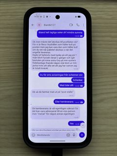 En chattkonversation där uppdragsgivaren är avsändare. Foto: Tullverket.