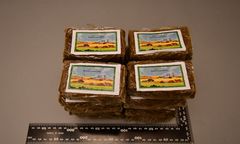 20 stycken cannabiskakor märkta ”FARMING BACKGROUND” som fanns i en av färgburkarna.