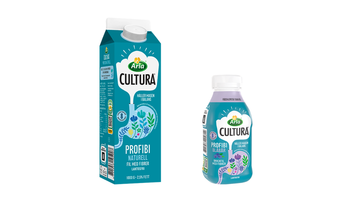 Arla Cultura Profibi har en unik kombination av åtta utvalda bakteriekulturer, och är en källa till vitamin D, fibrer, kalcium och protein. Foto: Arla.
