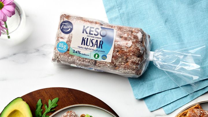 Fazer 💙 KESO® Cottage cheese: två ikoner, ett bröd.