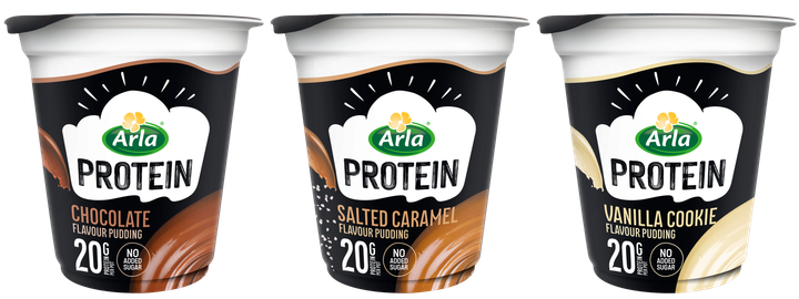 Kontrollera bäst före-datum på förpackningens ovansida. Återkallelsen omfattar endast Arla Protein Pudding Chocolate märkt 09-01-2027, Arla Protein Pudding Salted Caramel märkt 22-01-2027 och Arla Protein Pudding Vanilla Cookie märkt 25-01-2027.