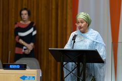 Amina Mohammed, FN:s biträdande generalsekreterare talar under mötet.
