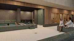 Bassängrummet med 25-meterbassängen innehåller dessutom kallbassäng, bubbelpool och en gemensam bastu.