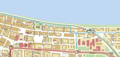 Illustration över nya trafikflöden. Ljusblå markering för fordonstrafik. Röd markering visar avstängningar.