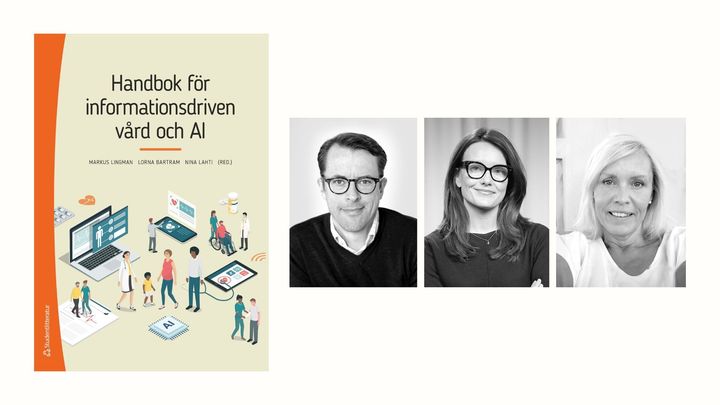 Den nya handboken och bokens redaktörer. Från vänster: Markus Lingman, Lorna Bartram och Nina Lahti.